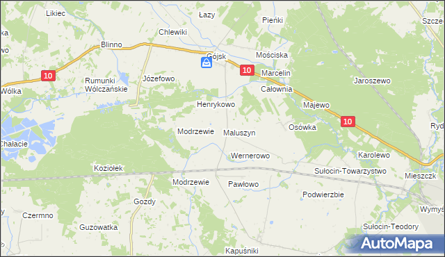 mapa Maluszyn gmina Szczutowo, Maluszyn gmina Szczutowo na mapie Targeo