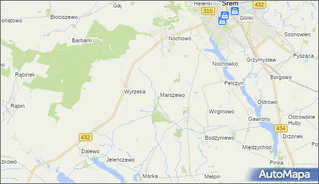 mapa Marszewo gmina Śrem, Marszewo gmina Śrem na mapie Targeo