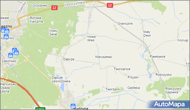 mapa Maruszewo gmina Rydzyna, Maruszewo gmina Rydzyna na mapie Targeo