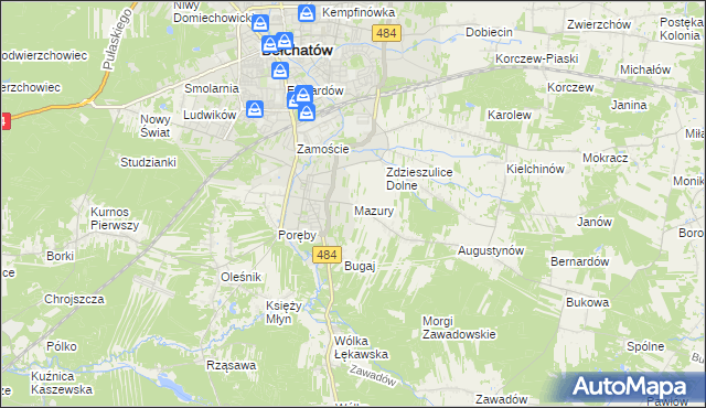 mapa Mazury gmina Bełchatów, Mazury gmina Bełchatów na mapie Targeo