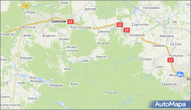 mapa Mechlin gmina Gielniów, Mechlin gmina Gielniów na mapie Targeo