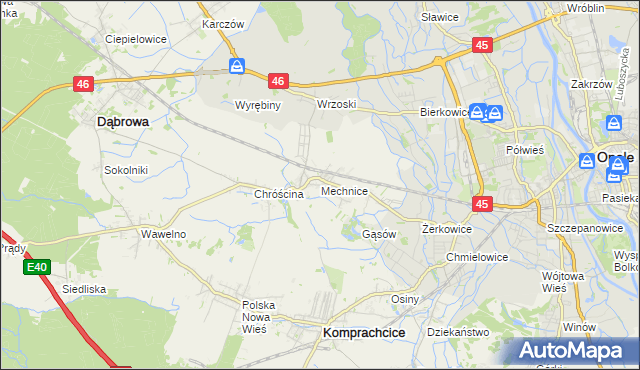 mapa Mechnice gmina Dąbrowa, Mechnice gmina Dąbrowa na mapie Targeo