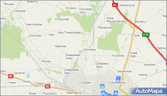 mapa Michałów gmina Kutno, Michałów gmina Kutno na mapie Targeo