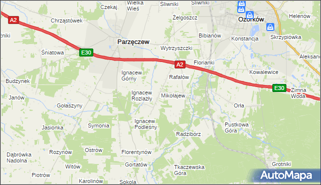 mapa Mikołajew gmina Parzęczew, Mikołajew gmina Parzęczew na mapie Targeo