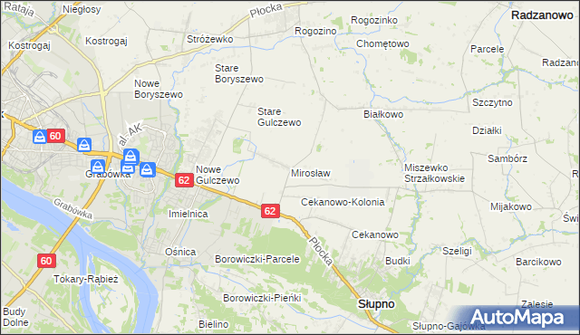 mapa Mirosław gmina Słupno, Mirosław gmina Słupno na mapie Targeo