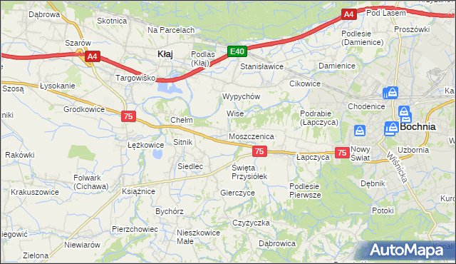 mapa Moszczenica gmina Bochnia, Moszczenica gmina Bochnia na mapie Targeo