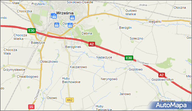 mapa Nadarzyce gmina Września, Nadarzyce gmina Września na mapie Targeo