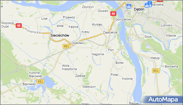mapa Nagórnik gmina Sieciechów, Nagórnik gmina Sieciechów na mapie Targeo
