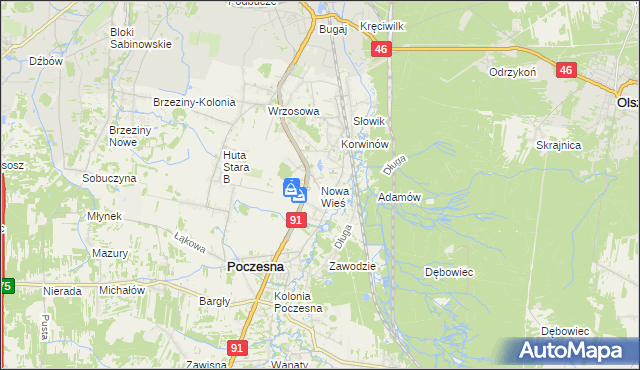 mapa Nowa Wieś gmina Poczesna, Nowa Wieś gmina Poczesna na mapie Targeo