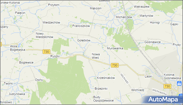 mapa Nowa Wieś gmina Warka, Nowa Wieś gmina Warka na mapie Targeo