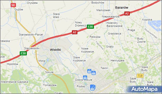 mapa Nowe Kozłowice, Nowe Kozłowice na mapie Targeo