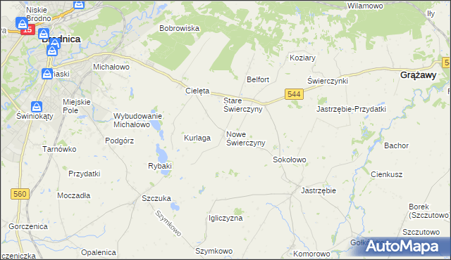 mapa Nowe Świerczyny, Nowe Świerczyny na mapie Targeo