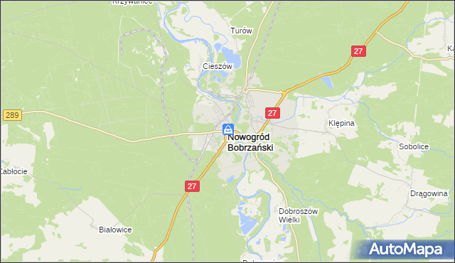 mapa Nowogród Bobrzański, Nowogród Bobrzański na mapie Targeo