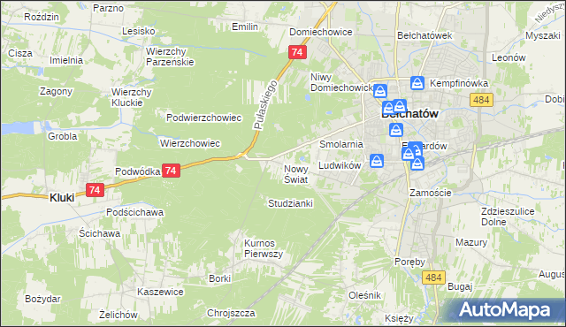 mapa Nowy Świat gmina Bełchatów, Nowy Świat gmina Bełchatów na mapie Targeo