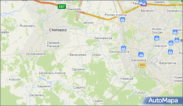 mapa Oliszki gmina Choroszcz, Oliszki gmina Choroszcz na mapie Targeo