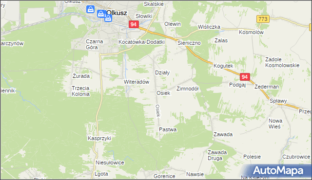 mapa Osiek gmina Olkusz, Osiek gmina Olkusz na mapie Targeo