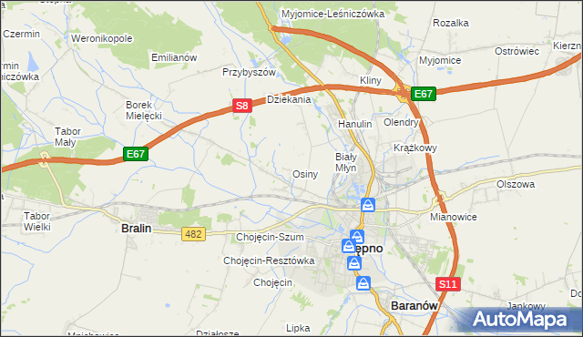 mapa Osiny gmina Kępno, Osiny gmina Kępno na mapie Targeo