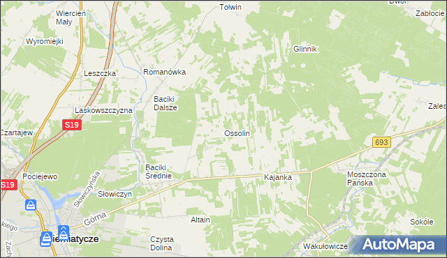mapa Ossolin gmina Siemiatycze, Ossolin gmina Siemiatycze na mapie Targeo