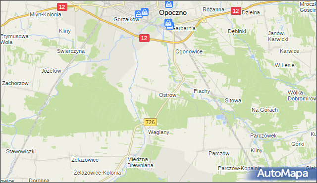 mapa Ostrów gmina Opoczno, Ostrów gmina Opoczno na mapie Targeo