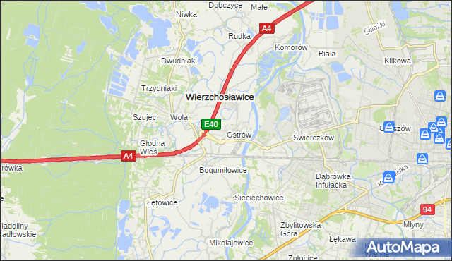 mapa Ostrów gmina Wierzchosławice, Ostrów gmina Wierzchosławice na mapie Targeo