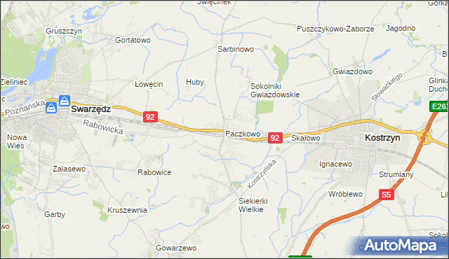 mapa Paczkowo gmina Swarzędz, Paczkowo gmina Swarzędz na mapie Targeo