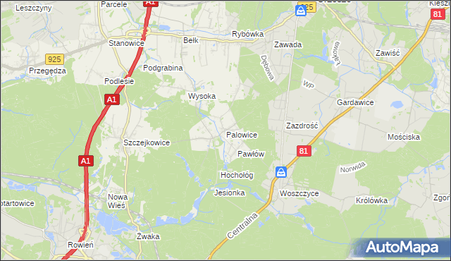 mapa Palowice, Palowice na mapie Targeo