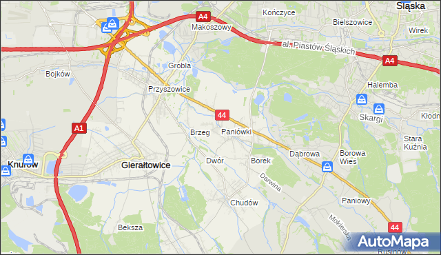 mapa Paniówki, Paniówki na mapie Targeo