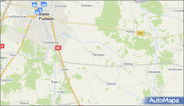 mapa Parcewo gmina Bielsk Podlaski, Parcewo gmina Bielsk Podlaski na mapie Targeo