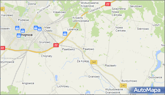 mapa Pawłowo gmina Chojnice, Pawłowo gmina Chojnice na mapie Targeo