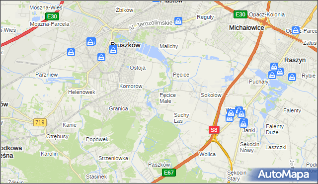 mapa Pęcice Małe, Pęcice Małe na mapie Targeo