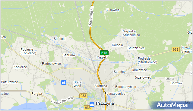 mapa Piasek gmina Pszczyna, Piasek gmina Pszczyna na mapie Targeo