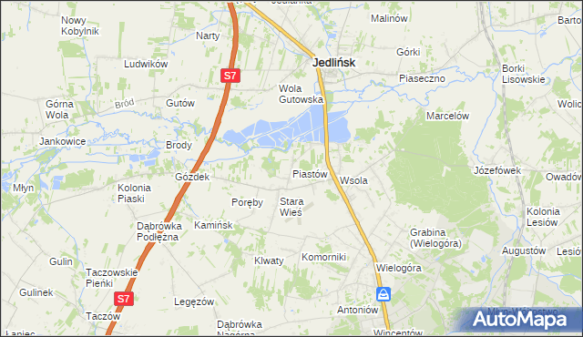 mapa Piastów gmina Jedlińsk, Piastów gmina Jedlińsk na mapie Targeo