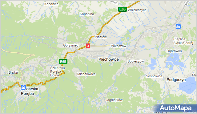 mapa Piechowice powiat jeleniogórski, Piechowice powiat jeleniogórski na mapie Targeo