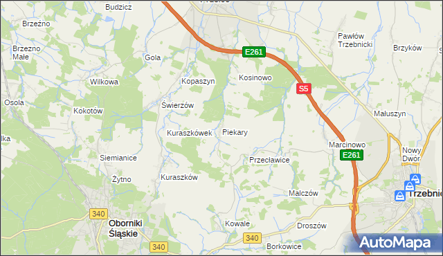 mapa Piekary gmina Oborniki Śląskie, Piekary gmina Oborniki Śląskie na mapie Targeo