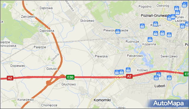 mapa Plewiska gmina Komorniki, Plewiska gmina Komorniki na mapie Targeo