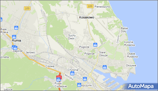 mapa Pogórze gmina Kosakowo, Pogórze gmina Kosakowo na mapie Targeo