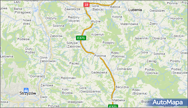 mapa Połomia gmina Niebylec, Połomia gmina Niebylec na mapie Targeo