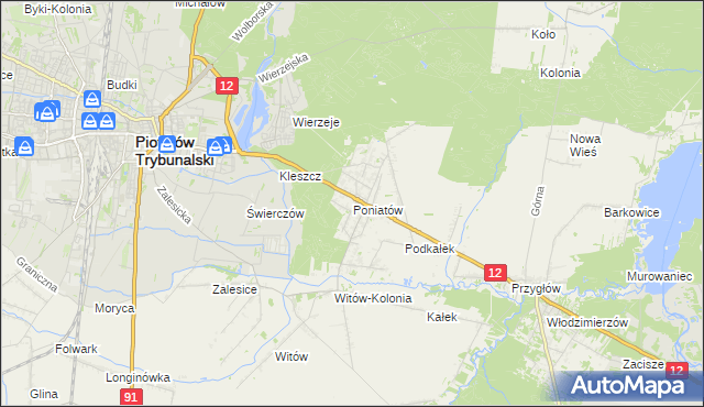 mapa Poniatów gmina Sulejów, Poniatów gmina Sulejów na mapie Targeo