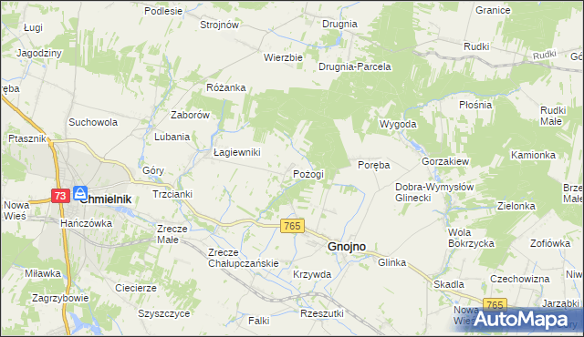 mapa Pożogi gmina Gnojno, Pożogi gmina Gnojno na mapie Targeo