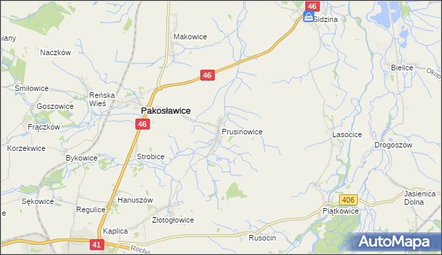 mapa Prusinowice gmina Pakosławice, Prusinowice gmina Pakosławice na mapie Targeo
