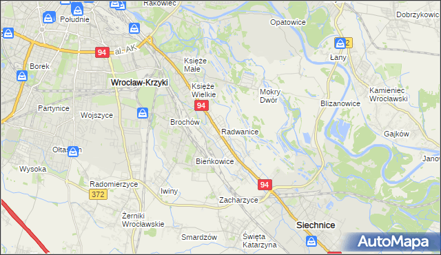 mapa Radwanice gmina Siechnice, Radwanice gmina Siechnice na mapie Targeo