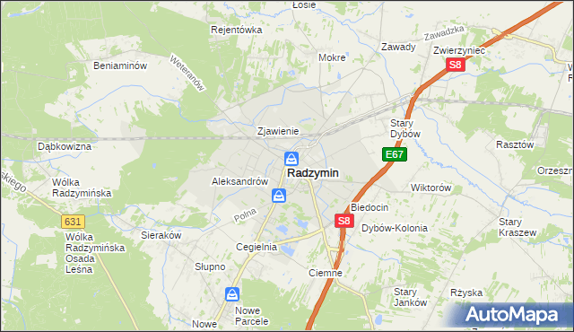 mapa Radzymin powiat wołomiński, Radzymin powiat wołomiński na mapie Targeo