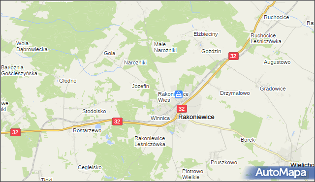mapa Rakoniewice Wieś, Rakoniewice Wieś na mapie Targeo
