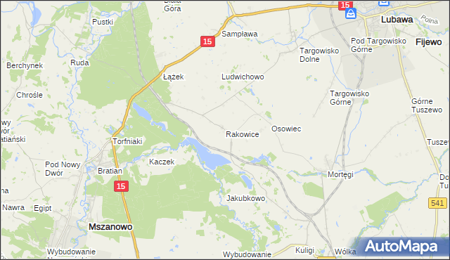 mapa Rakowice gmina Lubawa, Rakowice gmina Lubawa na mapie Targeo