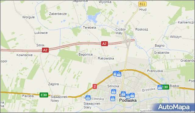 mapa Rakowiska gmina Biała Podlaska, Rakowiska gmina Biała Podlaska na mapie Targeo