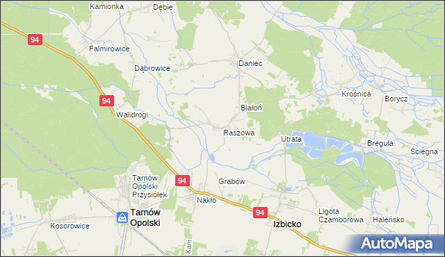 mapa Raszowa gmina Tarnów Opolski, Raszowa gmina Tarnów Opolski na mapie Targeo