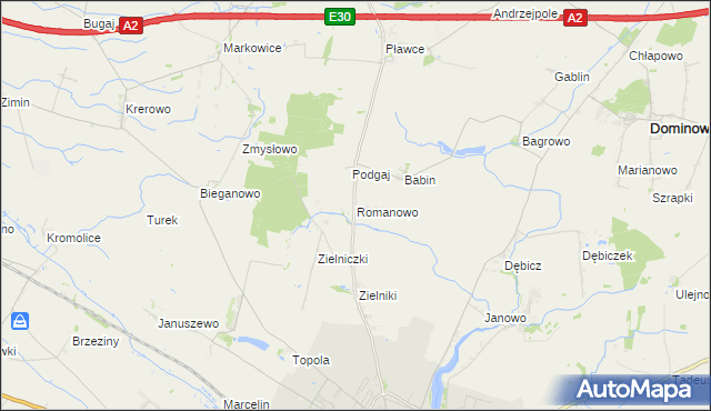 mapa Romanowo gmina Środa Wielkopolska, Romanowo gmina Środa Wielkopolska na mapie Targeo