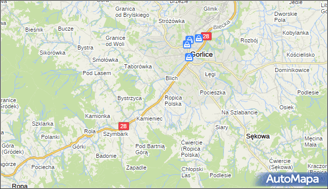 mapa Ropica Polska, Ropica Polska na mapie Targeo