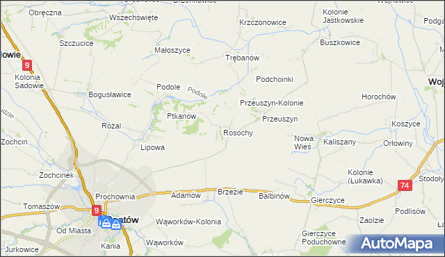 mapa Rosochy gmina Opatów, Rosochy gmina Opatów na mapie Targeo