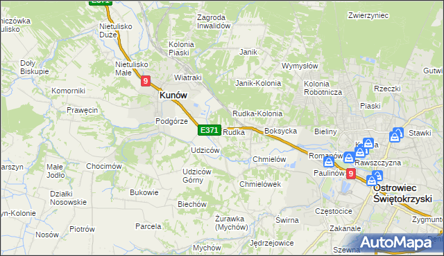 mapa Rudka gmina Kunów, Rudka gmina Kunów na mapie Targeo